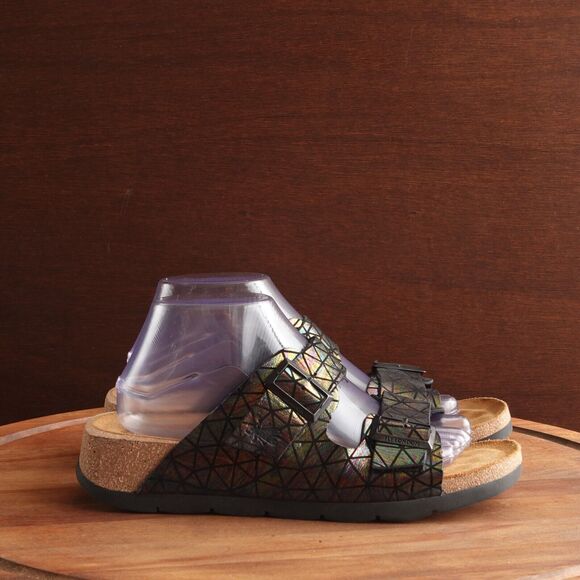 Fly London Sandals Womens SZ EU 40 US 9-9.5 BLK Iridescent Leather Slide Shoes - Picture 1 of 14